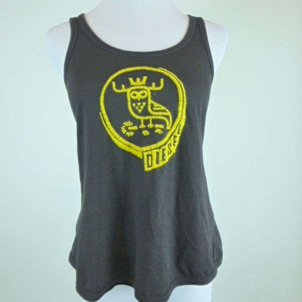 DIESEL black cotton.gold embroidered tank top L